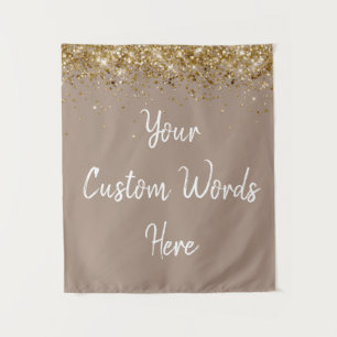 Custom Taupe Grey Gold Birthday Party Photo Booth Tapestry