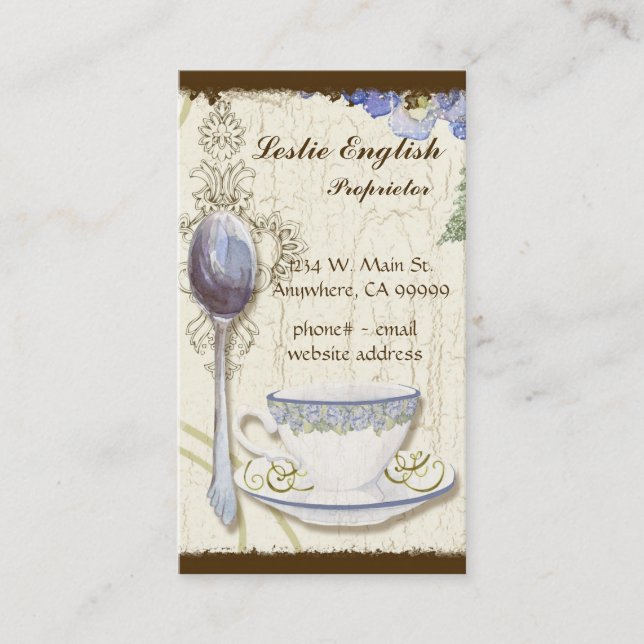 Custom Tea Coffee Shoppe Elegant Business Cards (Front)
