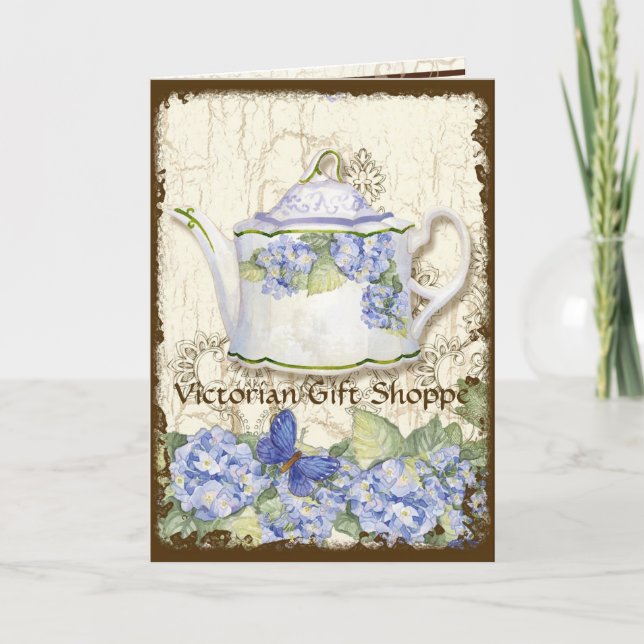 Custom Tea Shoppe Elegant Business Note Card (Front)