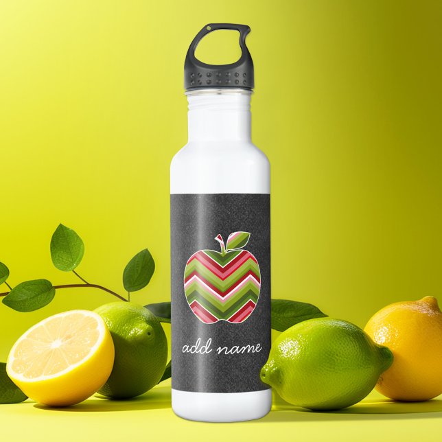 Custom Teacher Apple - Red Green Chevron Pattern 532 Ml Water Bottle (Personalized water bottle - apple)