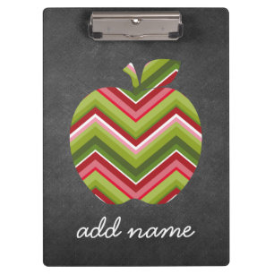 Custom Teacher Apple - Red Green Chevron Pattern Clipboard