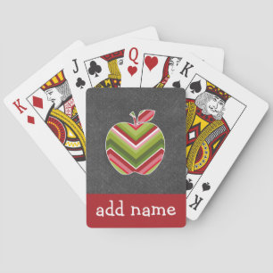 Custom Teacher Apple - Red Green Chevron Pattern Playing Cards