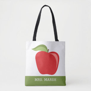 Custom Teacher Apple with Modern Apple Tote Bag