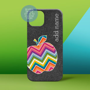 Custom Teacher Apple with Trendy Chevron Pattern Case-Mate iPhone 14 Case