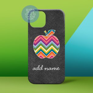 Custom Teacher Apple with Trendy Chevron Pattern iPhone 15 Case