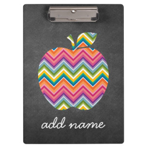 Custom Teacher Apple with Trendy Chevron Pattern Clipboard