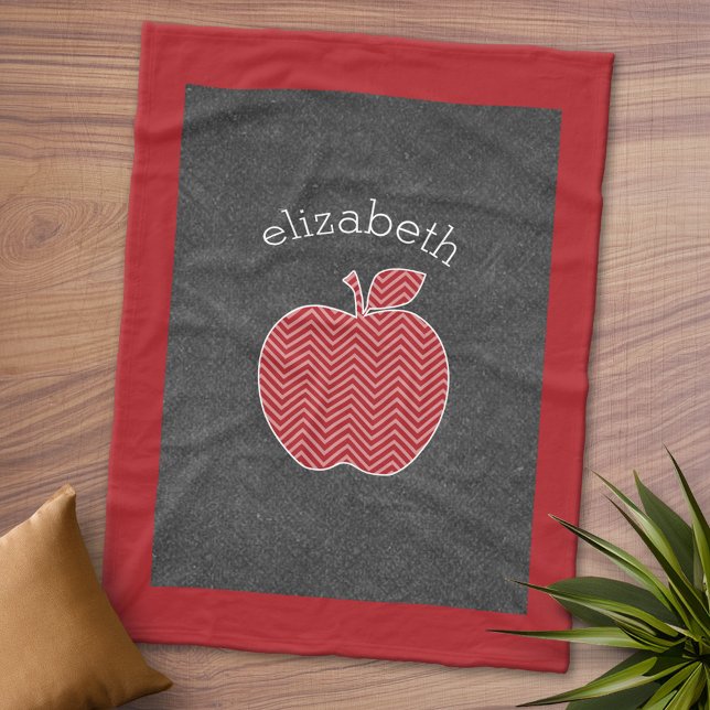 Custom Teacher Apple with Trendy Chevron Pattern Fleece Blanket (Personalized Fleece Blanket - Add Photos and Text)