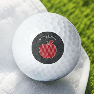 Custom Teacher Apple with Trendy Chevron Pattern Golf Balls