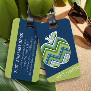 Custom Teacher Apple with Trendy Chevron Pattern Luggage Tag