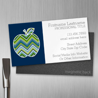 Custom Teacher Apple with Trendy Chevron Pattern Magnetic Business Card