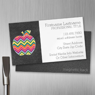 Custom Teacher Apple with Trendy Chevron Pattern Magnetic Business Card