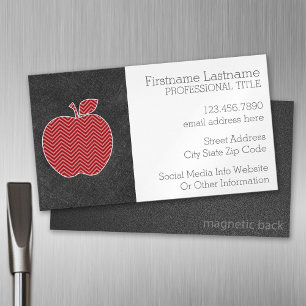 Custom Teacher Apple with Trendy Chevron Pattern Magnetic Business Card