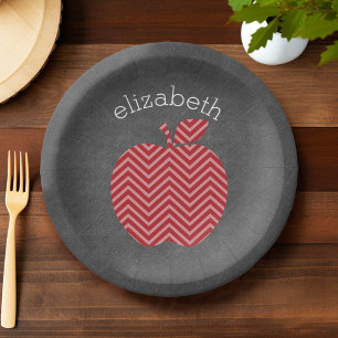 Custom Teacher Apple with Trendy Chevron Pattern Paper Plate