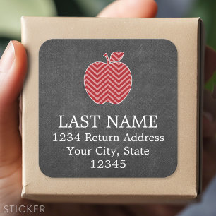 Custom Teacher Apple with Trendy Chevron Pattern Square Sticker
