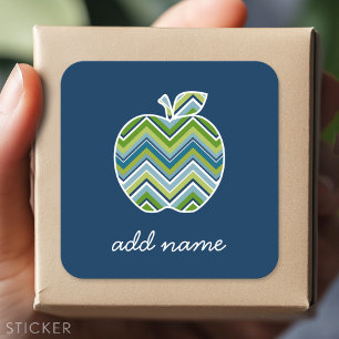 Custom Teacher Apple with Trendy Chevron Pattern Square Sticker