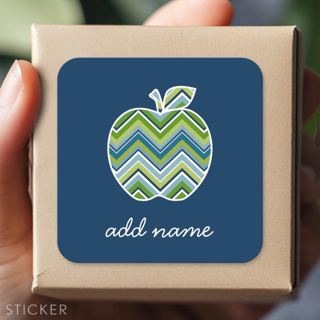 Custom Teacher Apple with Trendy Chevron Pattern Square Sticker (Custom Sticker)