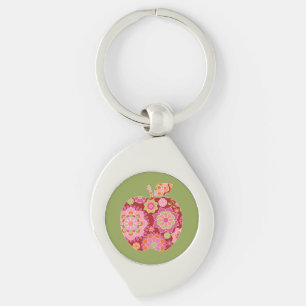 Custom Teacher Apple with Trendy Floral Pattern Key Ring