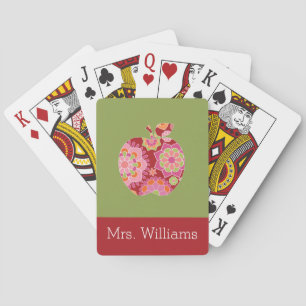 Custom Teacher Apple with Trendy Floral Pattern Playing Cards