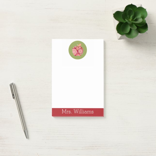 Custom Teacher Apple with Trendy Floral Pattern Post-it Notes (Office)