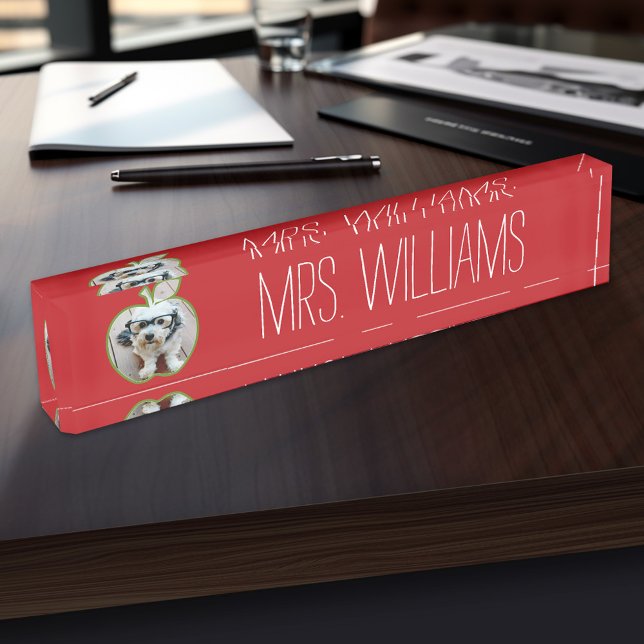 Custom Teacher Apple with Vertical Photo Nameplate (Personalized Teacher Name Plate)