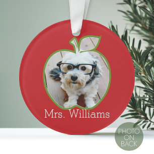 Custom Teacher Apple with Vertical Photo Ornament
