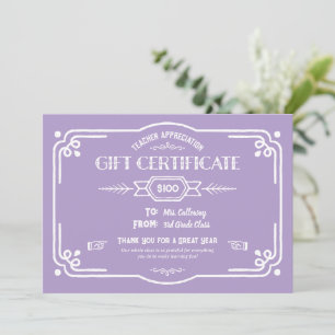 Custom Teacher Appreciation Gift Certificate Card