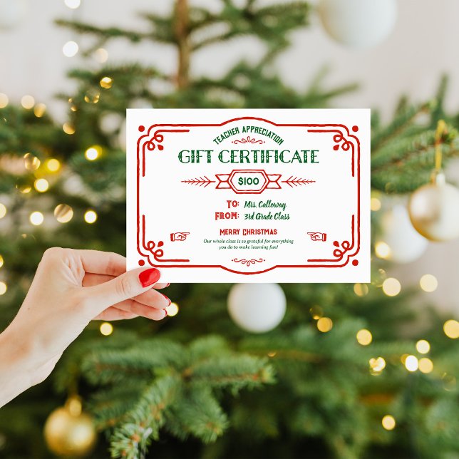 Custom Teacher Appreciation Gift Certificate Card (Creator Uploaded)