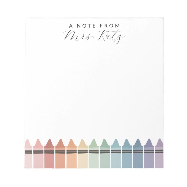 Custom Teacher Appreciation Rainbow Crayon Notepad (Front)