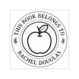 Custom Teacher Book Stamp Handwritten Apple