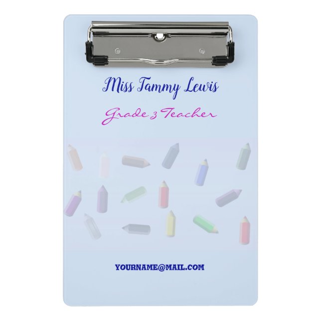 Custom Teacher Colour Pencils Mini Clipboard (Front)