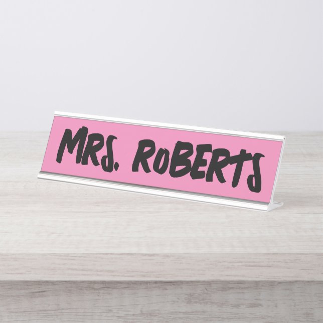 Custom Teacher Desk Name Plate pink (Front)