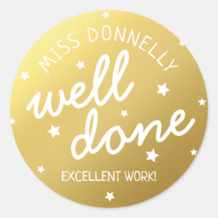 Custom Teacher Faux Gold Star Classic Round Sticker