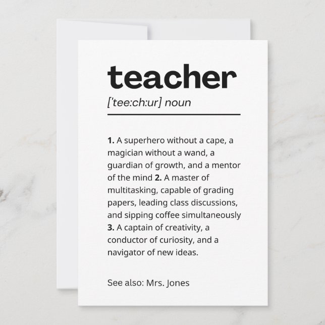 Custom Teacher Gift - Teacher Definition Gift Thank You Card (Front)