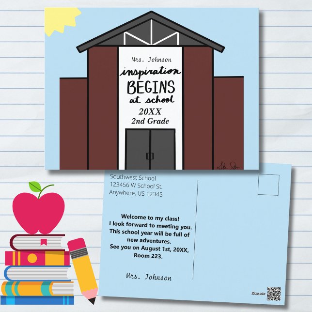 Custom Teacher Grade School House Postcard (Creator Uploaded)