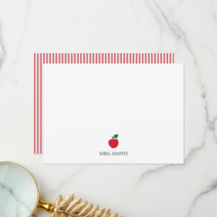 Custom Teacher Name Apple Stationary Thank You Card