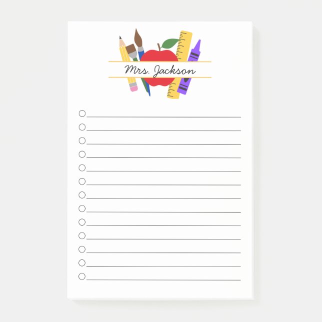 Custom Teacher Name Back to School Post-it Notes (Front)