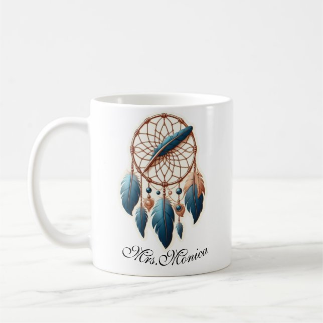 Custom Teacher name Boho Dreamcatcher Coffee Mug (Left)