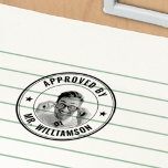 Custom Teacher Name Funny Face Approval Grading Self-inking Stamp<br><div class="desc">Celebrate student achievements with this personalised teacher stamp. Featuring an “Approved by” curved at the top and the teacher’s name curved at the bottom. Add a humourous and personal touch by including a funny photo of yourself in the centre. For best results, upload a photo featuring just your face with...</div>