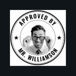 Custom Teacher Name Funny Face Approval Grading Self-inking Stamp<br><div class="desc">Celebrate student achievements with this personalised teacher stamp. Featuring an “Approved by” curved at the top and the teacher’s name curved at the bottom. Add a humourous and personal touch by including a funny photo of yourself in the centre. For best results, upload a photo featuring just your face with...</div>