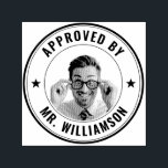 Custom Teacher Name Funny Face Approval Grading Self-inking Stamp<br><div class="desc">Celebrate student achievements with this personalised teacher stamp. Featuring an “Approved by” curved at the top and the teacher’s name curved at the bottom. Add a humourous and personal touch by including a funny photo of yourself in the centre. For best results, upload a photo featuring just your face with...</div>