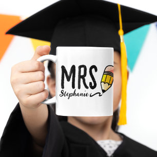 Custom Teacher Name l Unique Script Cute Pencil Coffee Mug