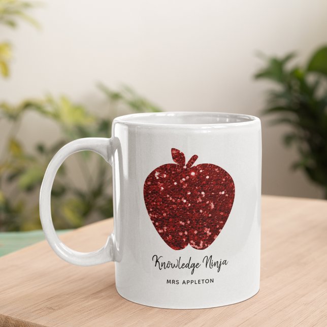 Custom Teacher Name Red Apple Fauxr  Coffee Mug (Creator Uploaded)