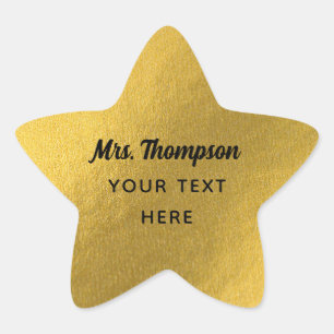 Custom Teacher Name & Text Gold Foil  Star Sticker