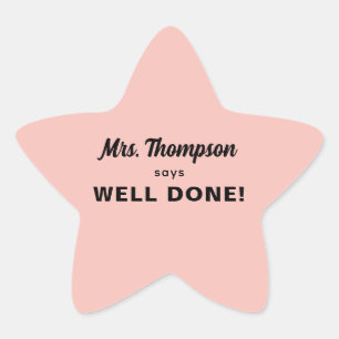 Custom Teacher Name Well Done! Pastel Red Star Sticker