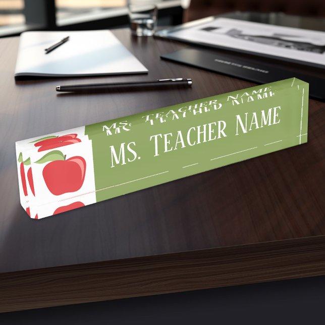 Custom Teacher Name with Modern Apple Nameplate (Personalized Teacher Name Plate)