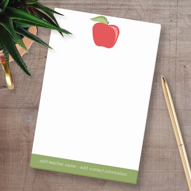 Custom Teacher Name with Modern Apple Post-it Notes (Personalized Post-it Notes - add your name and other social media contact information)