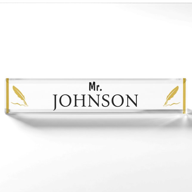 Custom Teacher Nameplate – Gold Feather (Front)