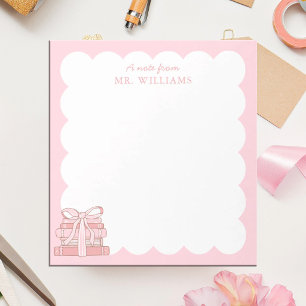 Custom Teacher Notepad Pink Bow with Books