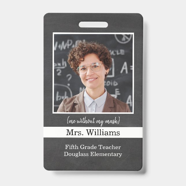 Custom Teacher Photo ID Badge for school classroom (Front)