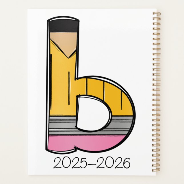 Custom Teacher Planner with Pencil Initial (Back)